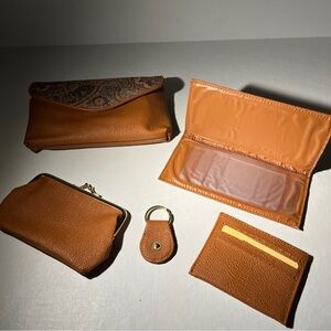 Vintage Never Used Brown Leather With Paisley Design Ladies Clutch Pocket Book